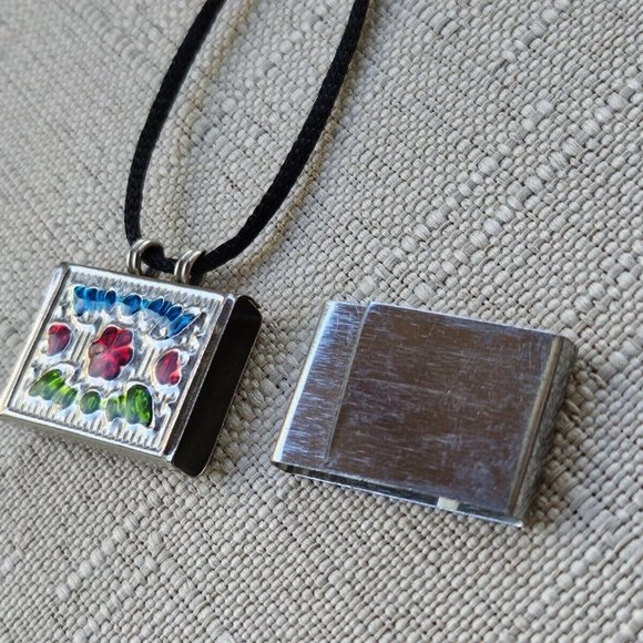 Religious Necklace Taweez Pendant Silver Tone Multi color Enamel W/ Black Cord - Picture 8 of 10